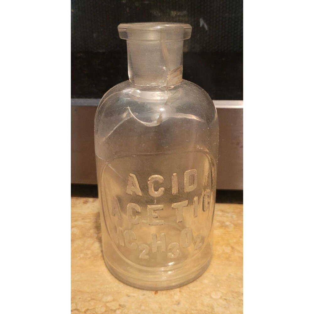 As-Is Vtg Wheaton Chemical Apothecary Pharm Bottle Acid Acetic HC2H3O2 No Stoppe